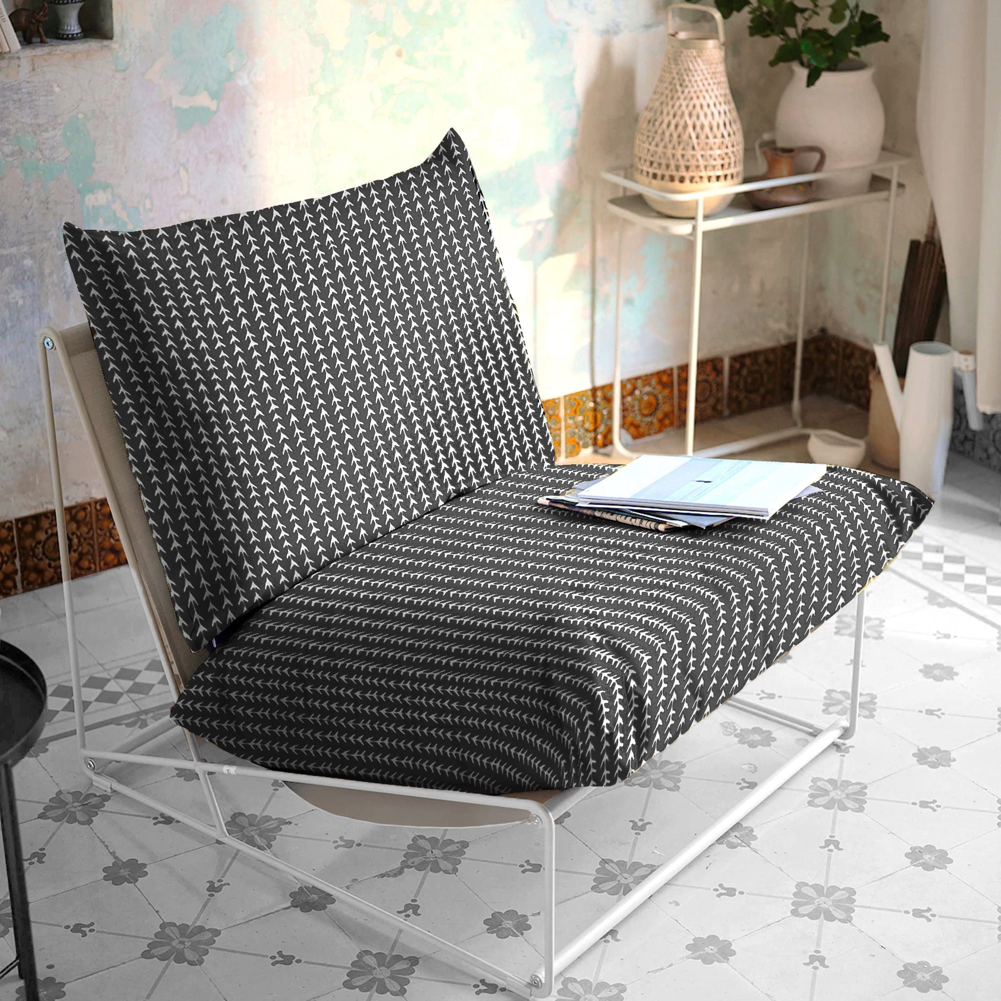 Rockin Cushions IKEA Outdoor Slipcovers 1 pillow and 1 seat cover Black Vine Outdoor Slipcovers, Compatible with IKEA Havsten - Made to Order